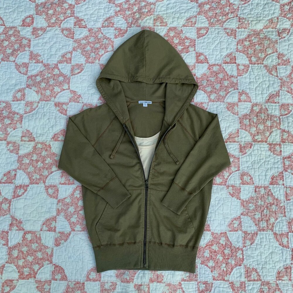 James Perse three quarter sleeve cotton zip hoodie sweatshirt